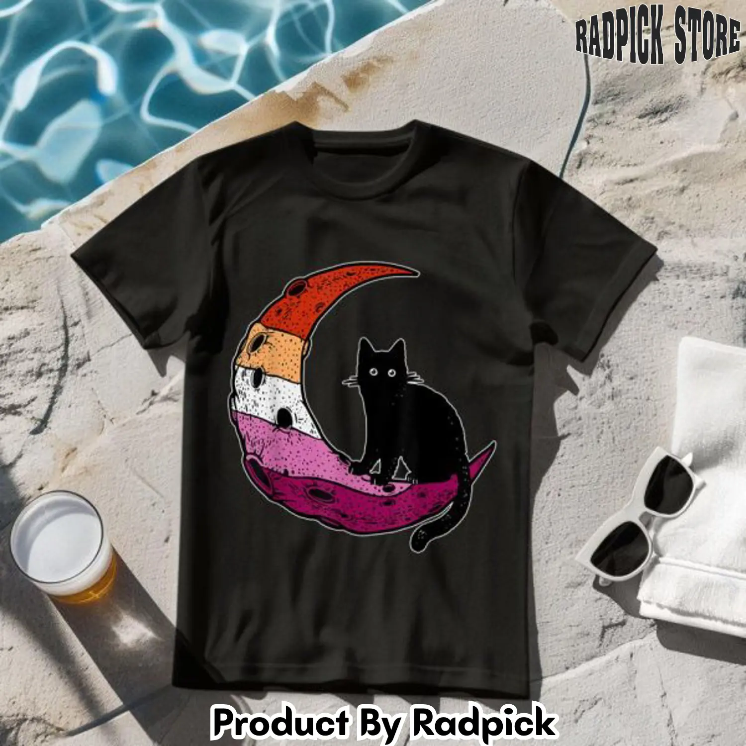 Lesbian moon space cat pride flag lgbt tshirt rp2636759